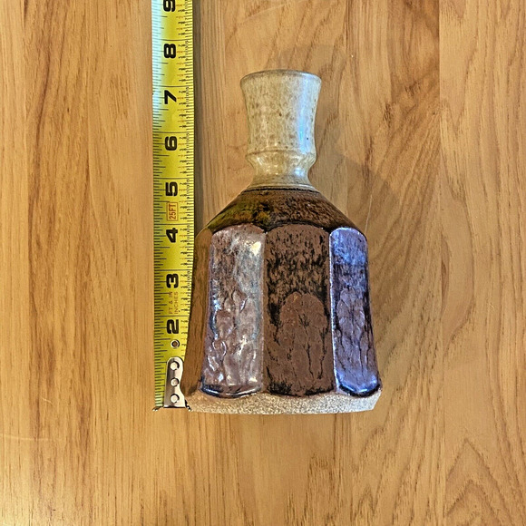 Studio Pottery Blue Spruce Bend Oregon Brown Black Vase Candle Holder Artisan 7" - Picture 11 of 11